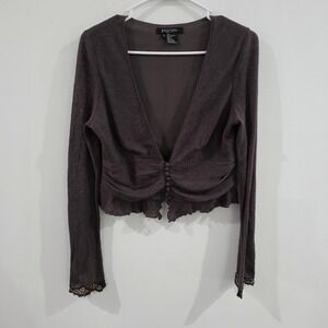 Y2K Vintage Etcetera Crop Sweater Cashmere Size Small Brown Embroidered Floral